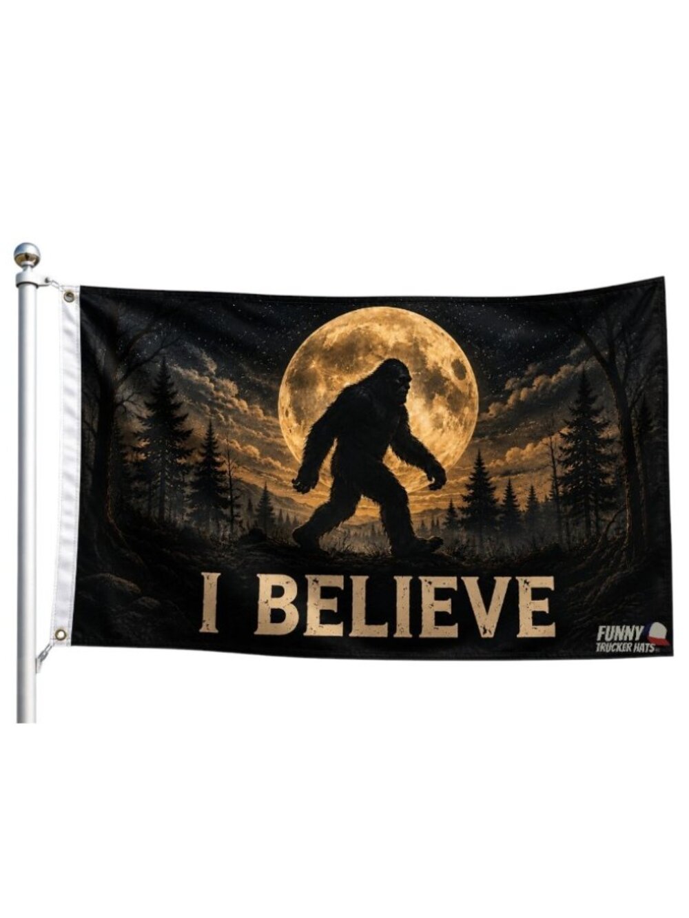 I Believe Bigfoot Flag Sasquatch Yeti Forest Moon Halloween Outdoor Gift Porch